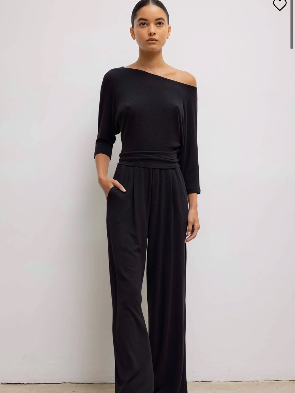LESET Lauren Wide-Leg High Rise Waist Pleated Pocket Pants Buttery Soft Black